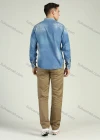 Wholesale Men's Distressed Light Wash Long Sleeve Button Down Casual Denim Shirt - Liuhuamall