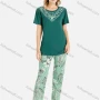 Wholesale Women's Soft Lounge Short Sleeve Rhinestone Plants Print Pin Dot T-Shirt & Pants Two-Piece Homewear Sets preview