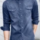 Wholesale Men's Casual Plain Distressed Long Sleeve Button Down Flap Pocket Denim Shirt Dark Blue 65% Elastic Cotton Clothing Wholesale Market Liuhua