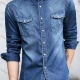 Wholesale Men's Casual Plain Distressed Long Sleeve Button Down Flap Pocket Denim Shirt Blue 65% Elastic Cotton Clothing Wholesale Market Liuhua