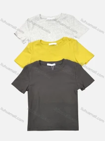 Wholesale Women's Casual Round Neck Short Sleeve Plain Crop Top, LIUHUA CLOTHING WHOLESALE