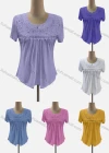 Wholesale Women's Casual Notched Neck Short Sleeve Guipure Lace Ruched Blouse - Liuhuamall