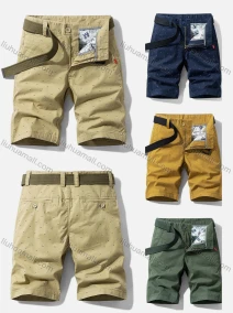Wholesale Men's Casual Pockets Zipper Fly Allover Print Short Cargo Pant With Belt, LIUHUA CLOTHING WHOLESALE