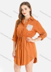 Wholesale Women's Casual Rhinestone Long Sleeve Buttons Front Curved Hem Short Shirt Dress - Liuhuamall