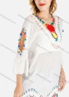 Wholesale Women's Rainbow Tassel Crochet Floral Trim Drop Shoulder Tie Back Cover Up - Liuhuamall