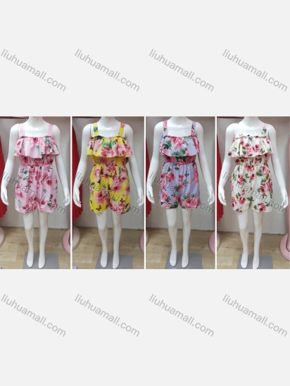 Wholesale Girls Causal Sleeveless Ruffle Trim Floral Print Romper