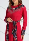 Wholesale Women's Elegant Long Sleeve Rhinestone Floral Print Splicing Maxi Dress With Belt - Liuhuamall