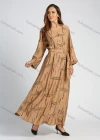 Wholesale Women's V Neck Long Sleeve Button Decor Allover Print Maxi Dress With Belt - Liuhuamall