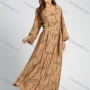 Wholesale Women's V Neck Long Sleeve Button Decor Allover Print Maxi Dress With Belt preview