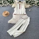 Wholesale Women's Casual Half Zip Hooded Contrast Trim Wide Leg Sweatpants 2 Piece Lounge Set #A2615 Beige Clothing Wholesale Market Liuhua