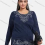 Wholesale Women's Elegant Round Neck Long Sleeve Floral Embroidery Slit Hem Knit Top preview