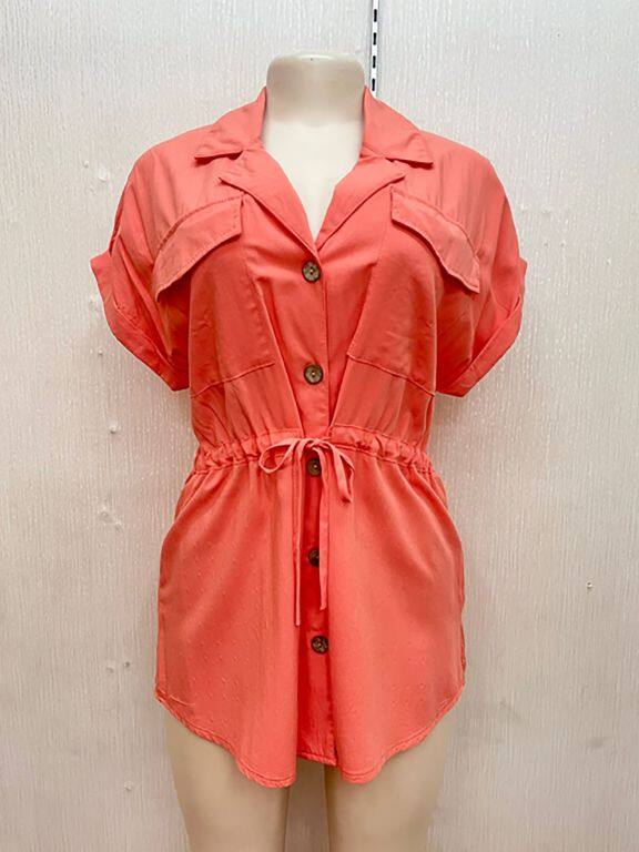 Women's Casual Lapel Pockets Button Down Drawstring Shirt Dress, Clothing Wholesale Market -LIUHUA, Dress%20Shirts