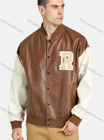 Wholesale Unisex Colorblock PU Leather Cartoon Letter Print Streetwear Baseball Bomber Jacket, LIUHUA CLOTHING WHOLESALE
