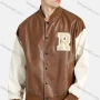 Wholesale Unisex Colorblock PU Leather Cartoon Letter Print Streetwear Baseball Bomber Jacket preview
