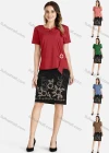 Wholesale Women's Casual Notch Neck Sequin Blouse & Floral Print Skirt Set - Liuhuamall