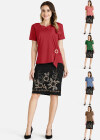 Wholesale Women's Casual Notch Neck Sequin Blouse & Floral Print Skirt Set - Liuhuamall