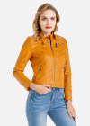 Wholesale Women's Plain Stand Collar Rivets Zipper Pockets Button Front Crop Faux Leather Jacket - Liuhuamall