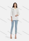Wholesale Women's Casual Plain Ruffle Neck Elastic Cuff Split Front Blouse 66999# - Liuhuamall