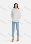 Wholesale Women's Casual Plain Ruffle Neck Elastic Cuff Split Front Blouse 66999# - Liuhuamall