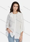 Wholesale Women's Casual Plain Ruffle Neck Elastic Cuff Split Front Blouse 66999# - Liuhuamall