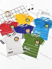 Wholesale Boys Casual Short Sleeve Embroidery Letter Striped Button Front Polo Shirts, LIUHUA CLOTHING WHOLESALE