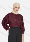 Wholesale Women's Casual Plain Collared 3/4 Sleeve Ruched Button Down Top 1412# - Liuhuamall