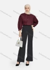 Wholesale Women's Casual Plain Collared 3/4 Sleeve Ruched Button Down Top 1412# - Liuhuamall