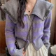 Wholesale Women's Casual Peter Pan Collar Zipper Striped Knitted Jackets 8144# Purple Clothing Wholesale Market Liuhua