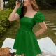 Wholesale Women's Retro Square Neck Puff Sleeve Open Back Shirred Ruffle Hem Plain Short Dress AY185# 49# Clothing Wholesale Market Liuhua