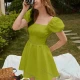 Wholesale Women's Retro Square Neck Puff Sleeve Open Back Shirred Ruffle Hem Plain Short Dress AY185# 81# Clothing Wholesale Market Liuhua