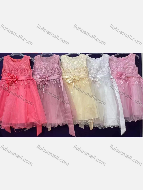 Wholesale Girls Lovely Crew Neck Sleeveless Pearl Decro Lace Dress 2221#