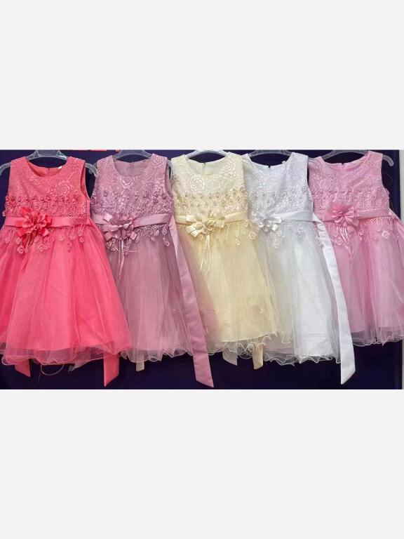 Girls Lovely Crew Neck Sleeveless Pearl Decro Lace Dress 2221#, Clothing Wholesale Market -LIUHUA, Kids-Babies, Boys-Clothing-1-6yrs-