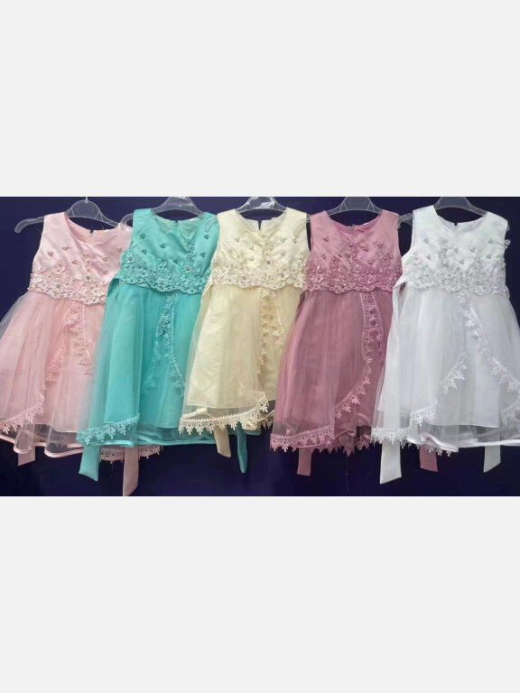 Girls Lovely Sleeveless Lace Embroidered Floral Dress 2223#, Clothing Wholesale Market -LIUHUA, KIDS-BABY, Girls-Clothing