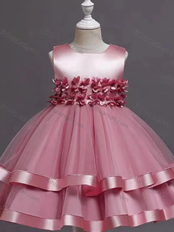 Wholesale Girls Lovely Sleeveless 3D Floral Tiered Dress A1315#