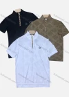Wholesale Men's Casual Plain Greek Key Texture Quarter Zip Short Sleeve Polo Shirt - Liuhuamall