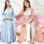 Wholesale Women's Arabic Muslim Islamic Embroidered Pearl Decor Dubai Robe Cardigan & Dress 2-piece Set 3226# preview