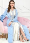 Wholesale Women's Arabic Muslim Islamic Embroidered Pearl Decor Dubai Robe Cardigan & Dress 2-piece Set 3226# - Liuhuamall