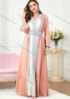 Wholesale Women's Arabic Muslim Islamic Embroidered Pearl Decor Dubai Robe Cardigan & Dress 2-piece Set 3226# - Liuhuamall