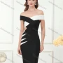 Wholesale Women's Elegant Off Shoulder Colorblock Cut Out Knee Length Dress preview