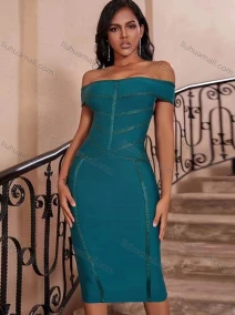 Wholesale Women's Elegant Off Shoulder Plain Slit Knee Length Dress, LIUHUA CLOTHING WHOLESALE
