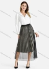 Wholesale Women's Scallop Waistband Mesh Pleated Skirt - Liuhuamall