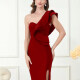 Women's One Shoulder Layer Trim Split Thign Midi Evening Dress T2150# Clothing Wholesale Market -LIUHUA