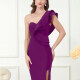 Women's One Shoulder Layer Trim Split Thign Midi Evening Dress T2166# Clothing Wholesale Market -LIUHUA