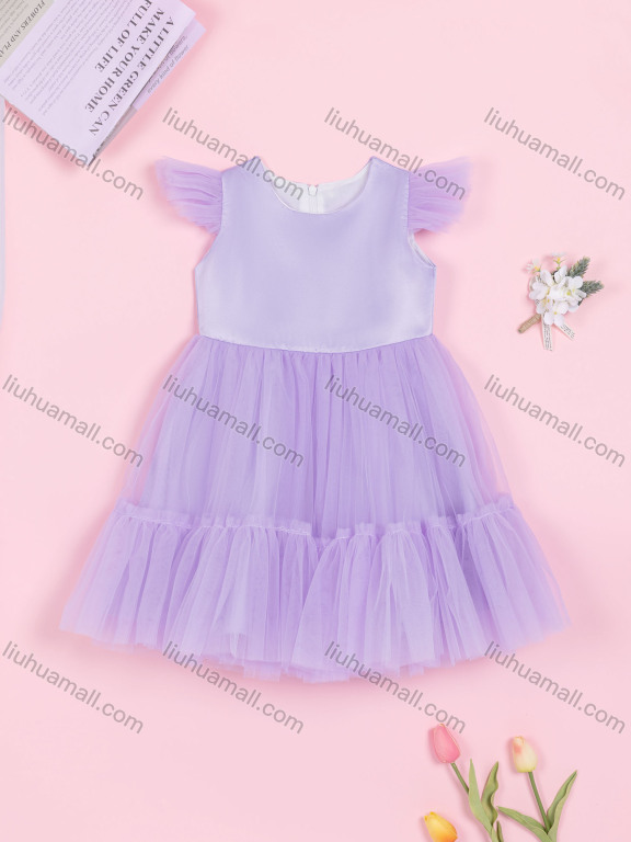 Wholesale Girls Cute Sleeveless Splicing Lace Tiered Flower Girl Dress 230313#