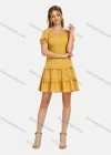 Wholesale Women's Square Neck Flounce Sleeve Shirred Swiss Dot Layered Dress - Liuhuamall