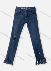 Wholesale Women's Casual Plain Ripped Rivets Multiple Pockets Frayed Raw Hem Jeans 4212# - Liuhuamall