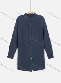 Wholesale Women's Button Front Long Sleeve Long Tunic Shirt, LIUHUA CLOTHING WHOLESALE