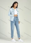 Wholesale Women's Casual Rivet Decor Button Down Flap Pockets Raw Hem Long Sleeve Denim Jacket - Liuhuamall