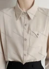 Wholesale Women's Casual Long Sleeve Collared Button Down Flap Pockets Plain Shirts 142463# - Liuhuamall