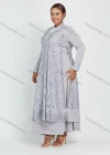 Wholesale Women's Long Sleeve Ruffle Hem Side Drawstring Pearl Decor Guipure Lace Maxi Dress - Liuhuamall